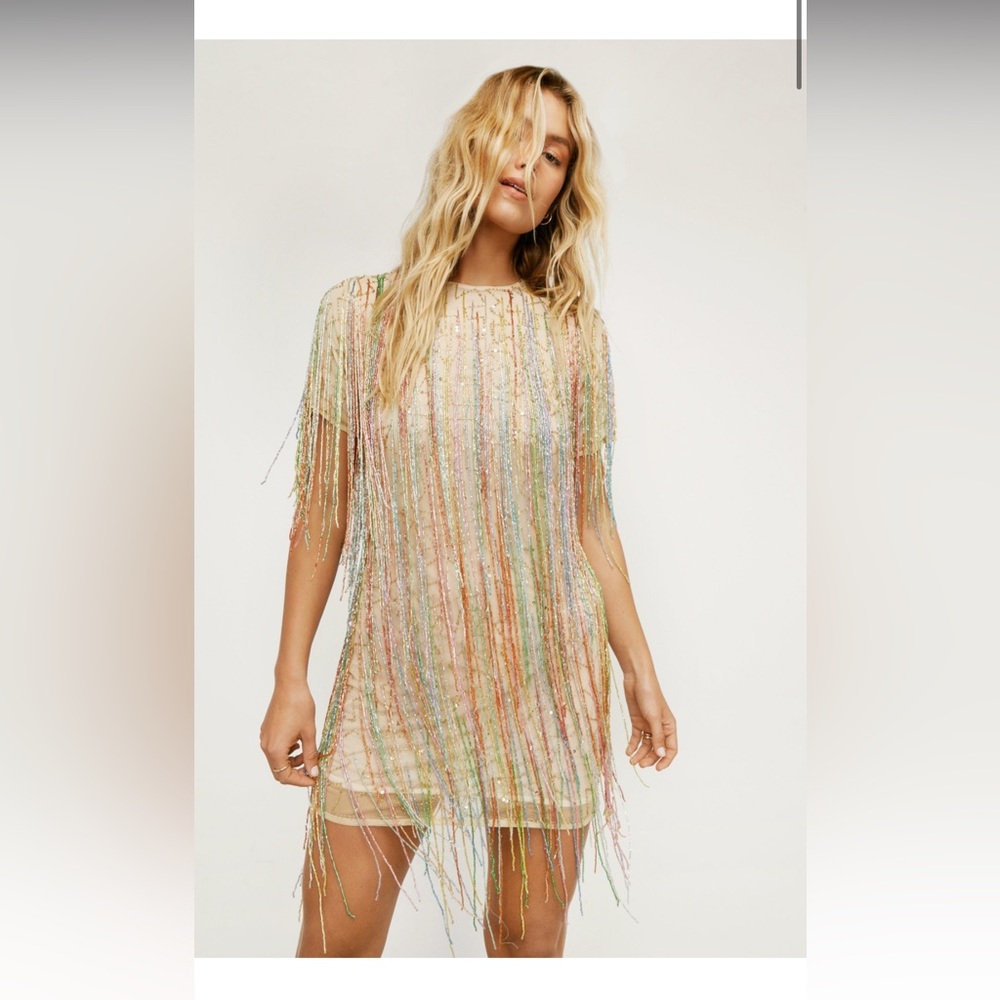 Nasty Gal Tassal Beaded Mini Shift Dress